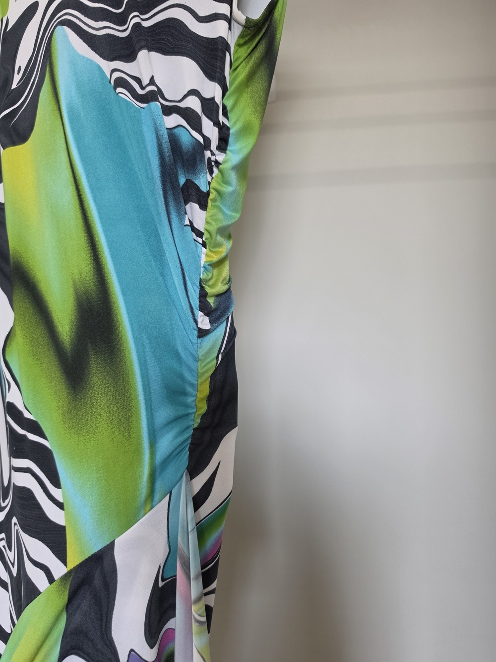 JOSEPH RIBKOFF ABSTRACT PRINT RUCHED RUFFLE MIDI DRESS SIZE 10 - Picture 3 of 9